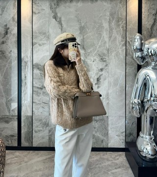 Miu Miu Beige Wool Cardigan Jacket with Mink Collar view 6