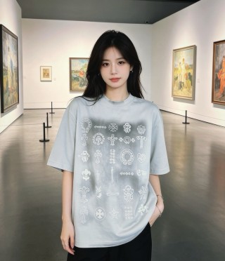Light Blue Oversized T-Shirt with Ornamental Symbol Print view 1