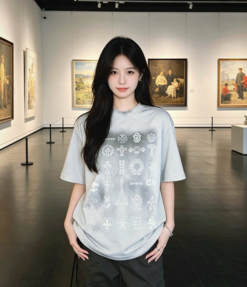 Light Blue Oversized T-Shirt with Ornamental Symbol Print view