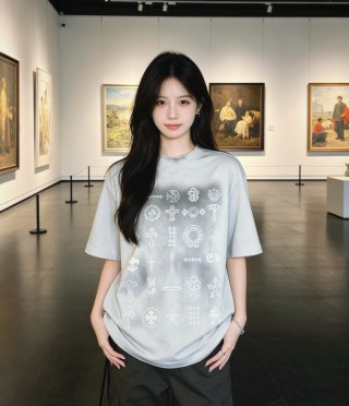Light Blue Oversized T-Shirt with Ornamental Symbol Print view 2