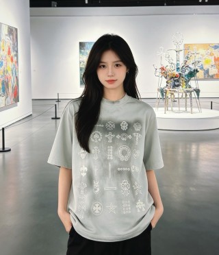 Light Blue Oversized T-Shirt with Ornamental Symbol Print view 3