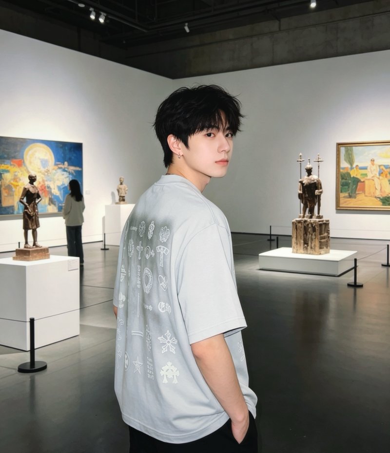Light Blue Oversized T-Shirt with Ornamental Symbol Print view