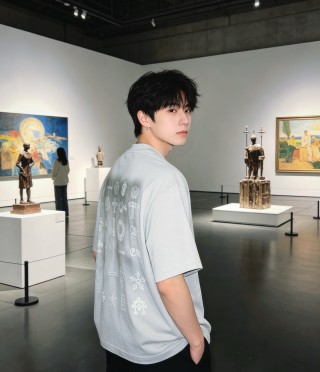 Light Blue Oversized T-Shirt with Ornamental Symbol Print view 5