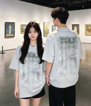 Light Blue Oversized T-Shirt with Ornamental Symbol Print view 6