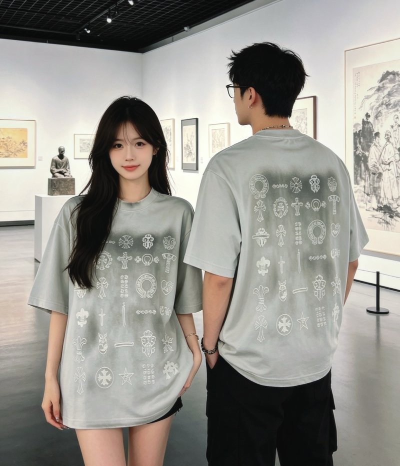 Light Blue Oversized T-Shirt with Ornamental Symbol Print view