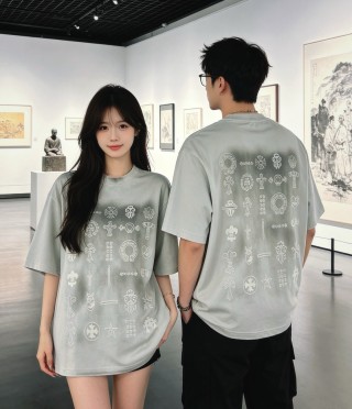 Light Blue Oversized T-Shirt with Ornamental Symbol Print view 7