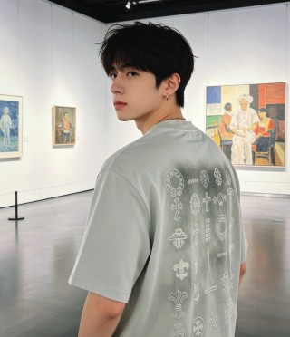 Light Blue Oversized T-Shirt with Ornamental Symbol Print view 9