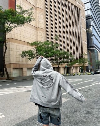 Chrome Hearts Grey Logo Hoodie view 3
