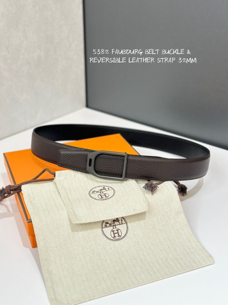 Hermès 5382 Reversible Leather Belt 32mm Brown