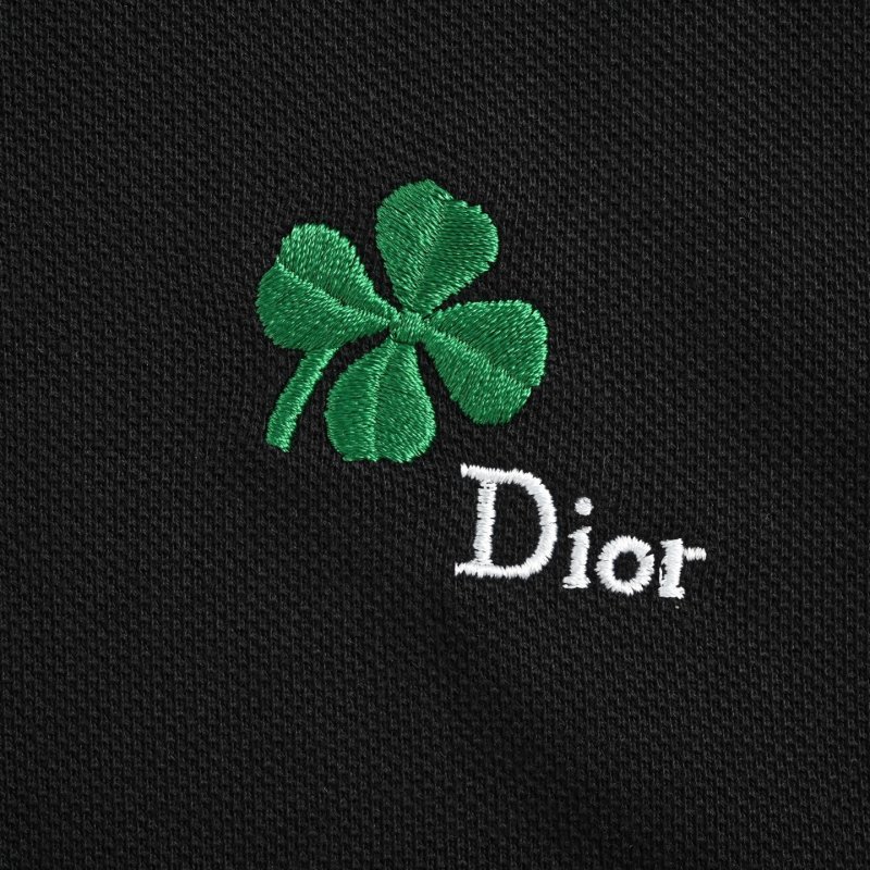 Dior Black Polo Shirt with Green Clover Embroidery view
