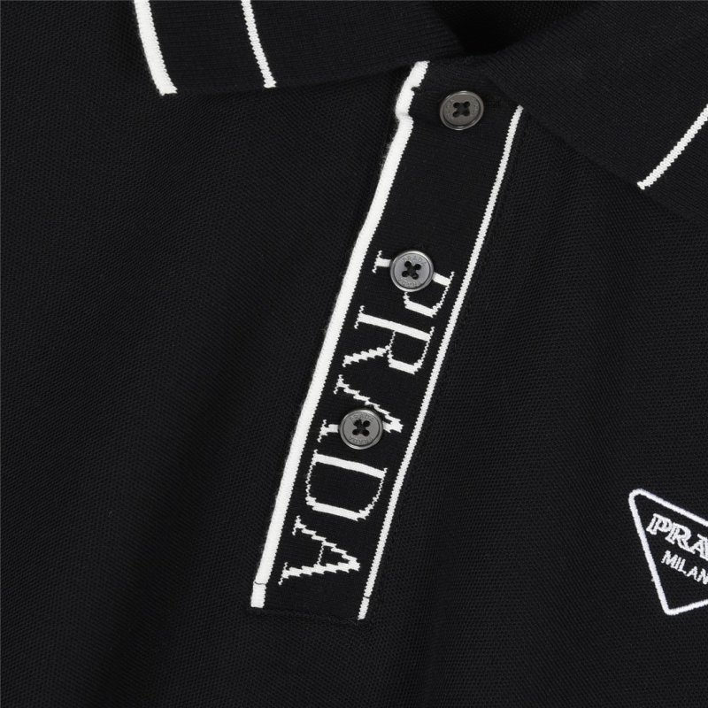 Prada Black Polo Shirt with Striped Collar view