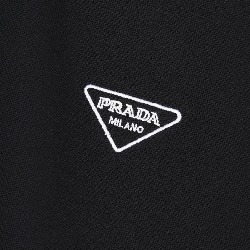 Prada Black Polo Shirt with Striped Collar view