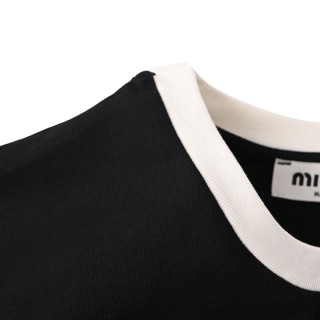Miu Miu Contrast Collar Logo Embroidered T-Shirt Black view 8