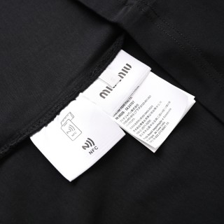 Miu Miu Contrast Collar Logo Embroidered T-Shirt Black view 9