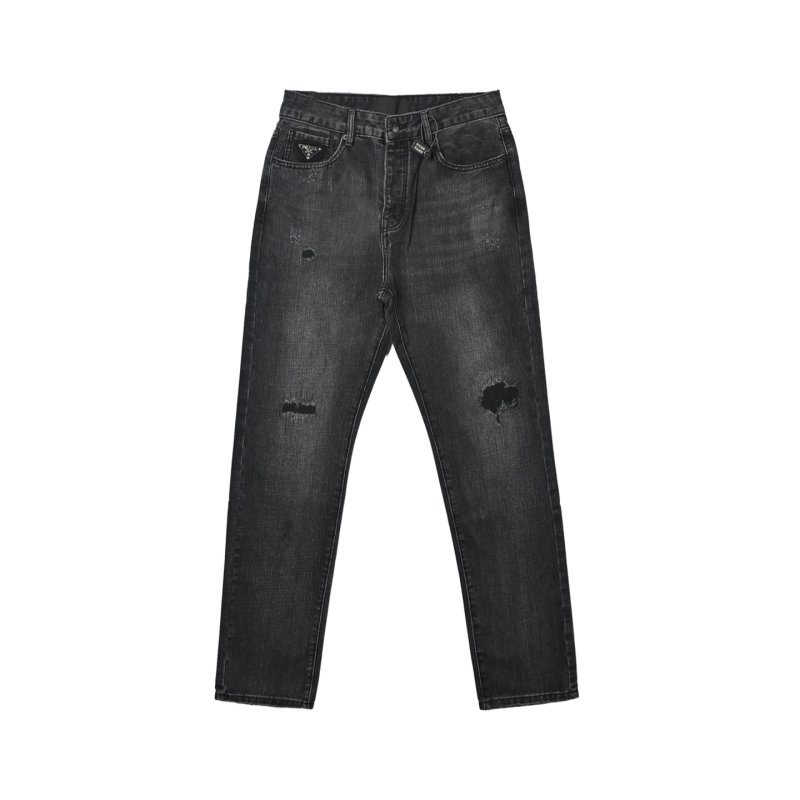 Black Distressed Ripped Knee Denim Jeans view