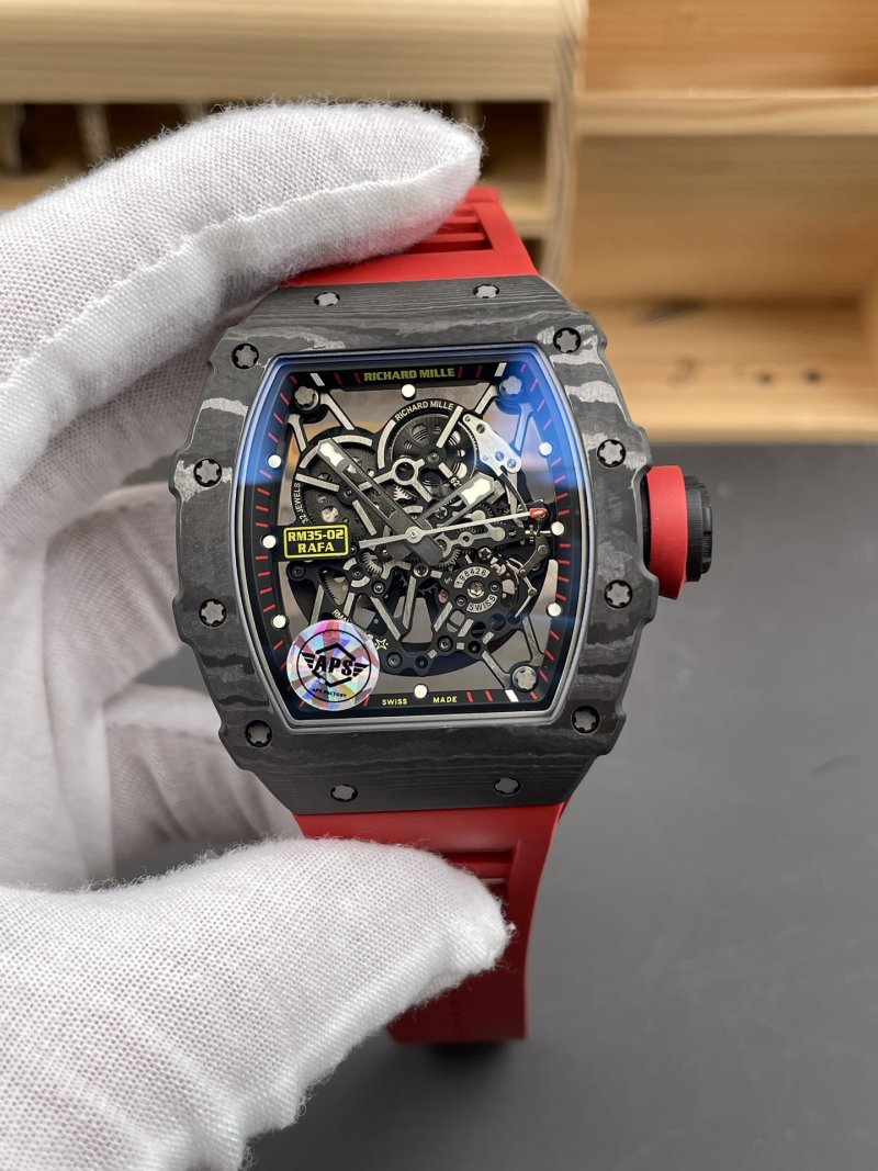 Richard Milles RM35-02 Carbon Fiber Red Accent Skeleton Watch