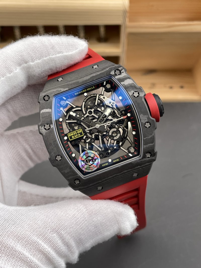 Richard Milles RM35-02 Carbon Fiber Red Accent Skeleton Watch view