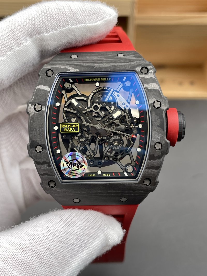 Richard Milles RM35-02 Carbon Fiber Red Accent Skeleton Watch view