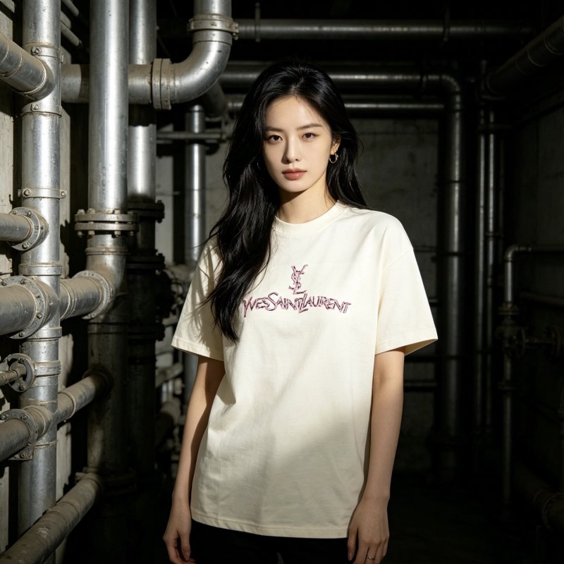YSL Cream Logo Short Sleeve T-Shirt view
