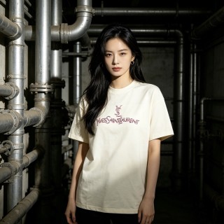 YSL Cream Logo Short Sleeve T-Shirt view 2