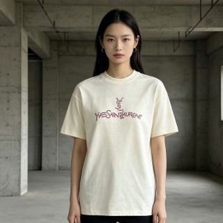 YSL Cream Logo Short Sleeve T-Shirt view 3