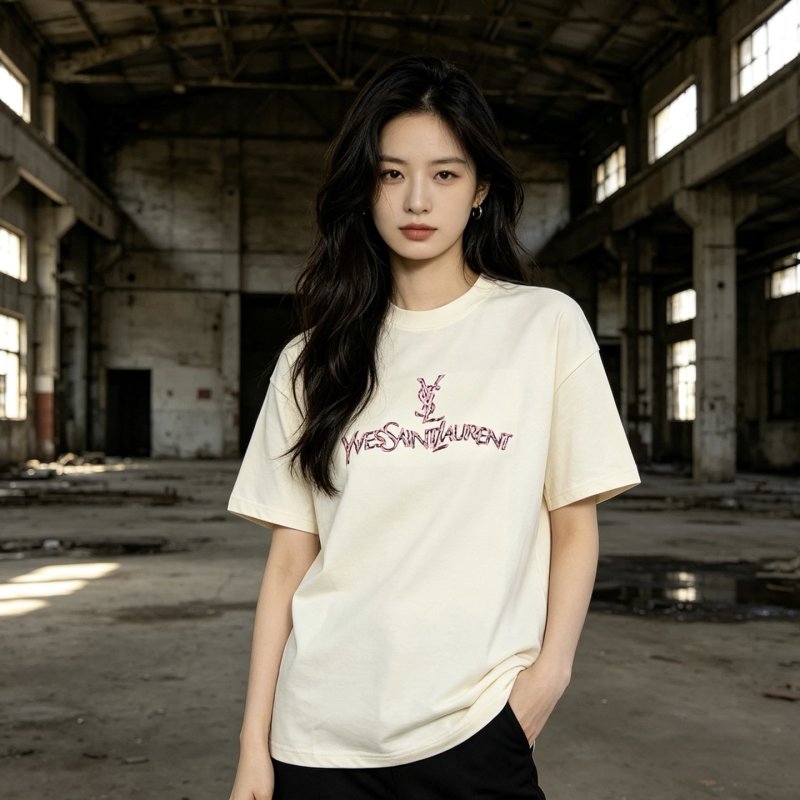 YSL Cream Logo Short Sleeve T-Shirt view
