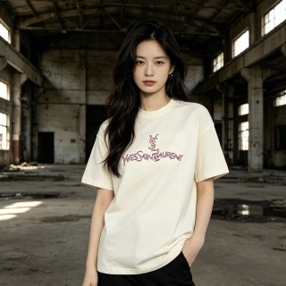 YSL Cream Logo Short Sleeve T-Shirt view 4
