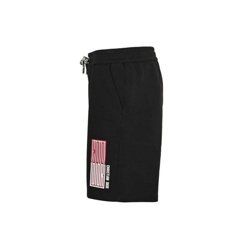 Essentials Black Drawstring Shorts with Red Logo Print view