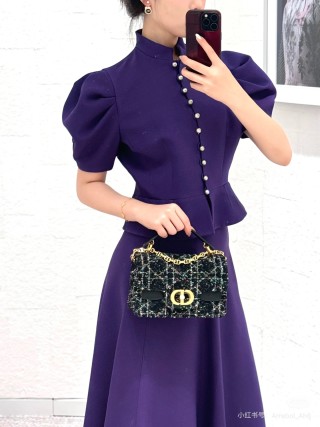 Dior 30 Montaigne Tweed Chain Shoulder Bag Black