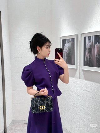 Dior 30 Montaigne Tweed Chain Shoulder Bag Black view 2