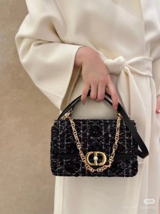 Dior 30 Montaigne Tweed Chain Shoulder Bag Black view 3
