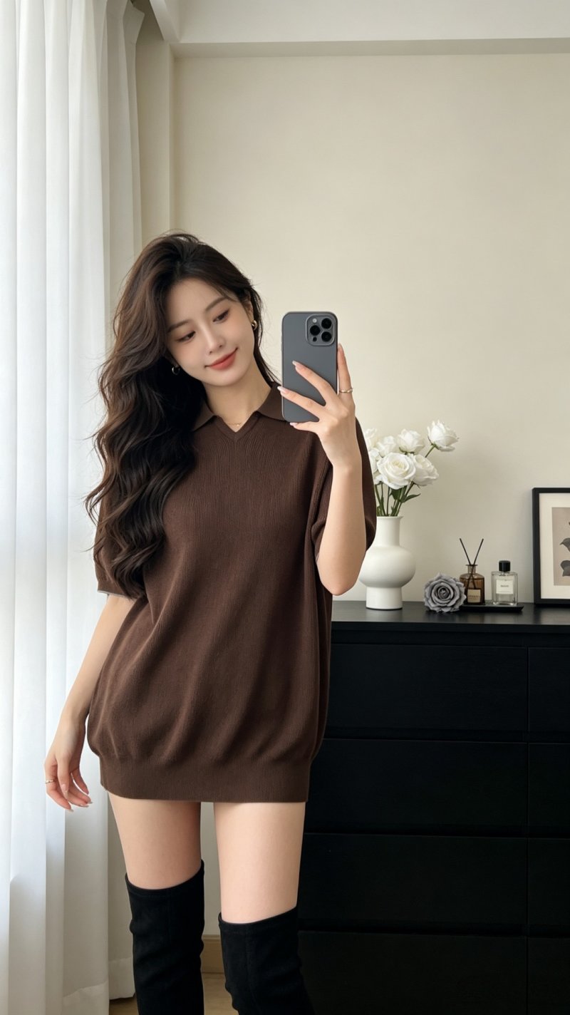 Brown Ribbed Short Sleeve T-Shirt Dress