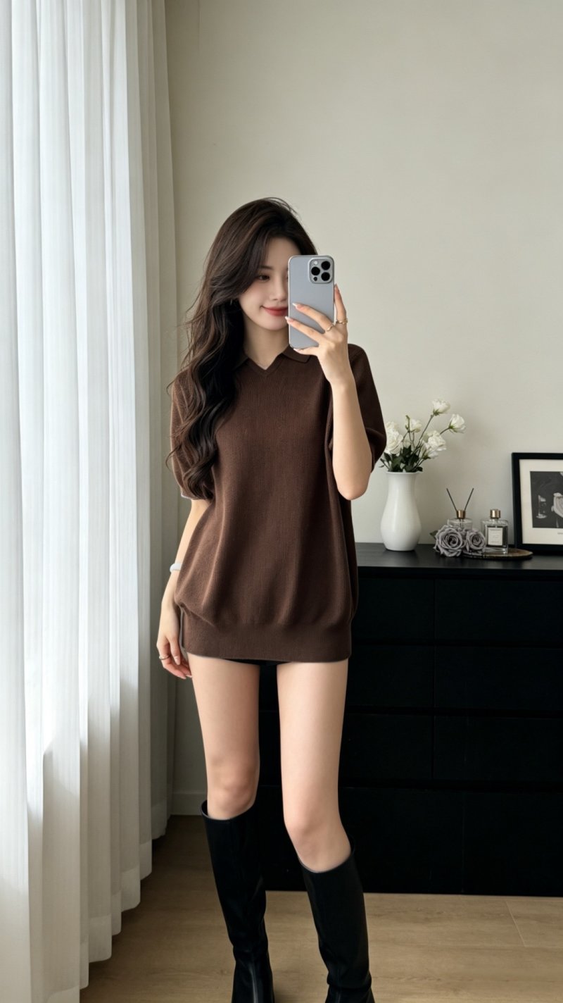 Brown Ribbed Short Sleeve T-Shirt Dress view