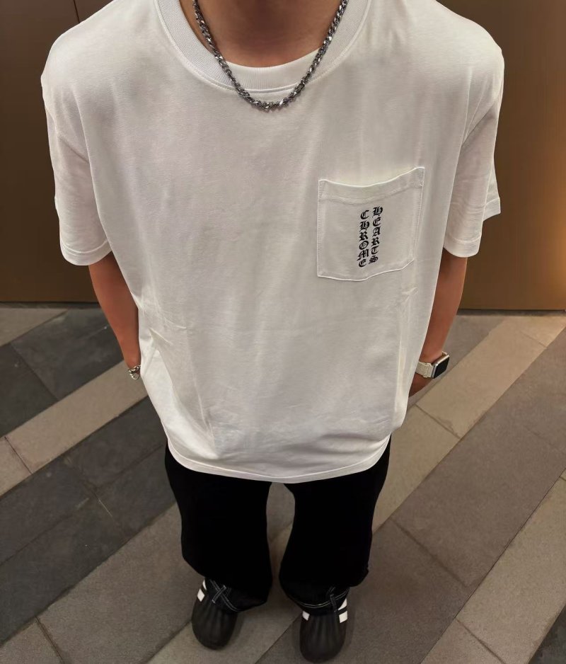 White Pocket Short Sleeve T-Shirt with Text Print