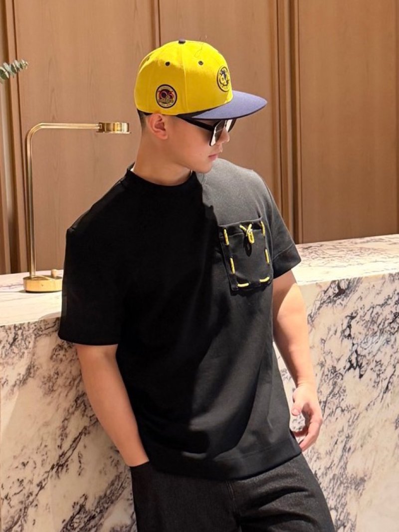 Black Short Sleeve T-Shirt with Yellow Embroidered Pocket Detail view