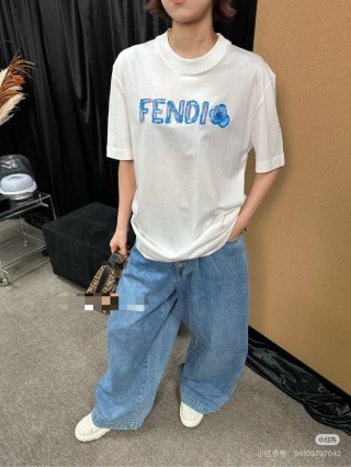 Fendi Blue Logo White T-Shirt