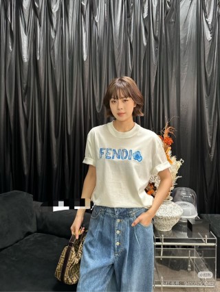 Fendi Blue Logo White T-Shirt view 3
