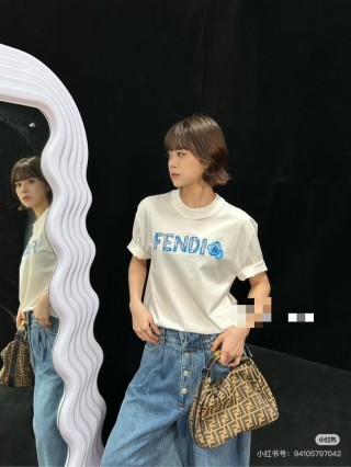 Fendi Blue Logo White T-Shirt view 7