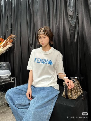 Fendi Blue Logo White T-Shirt view 9