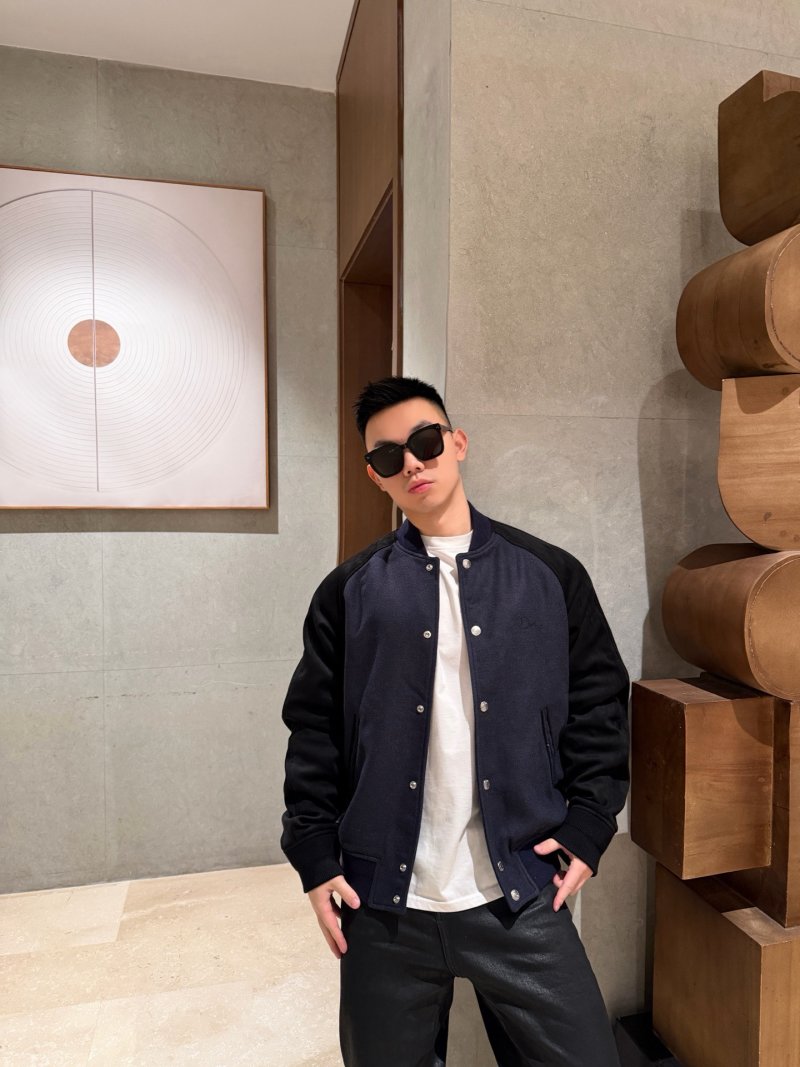 Navy & Black Wool Blend Varsity Bomber Jacket
