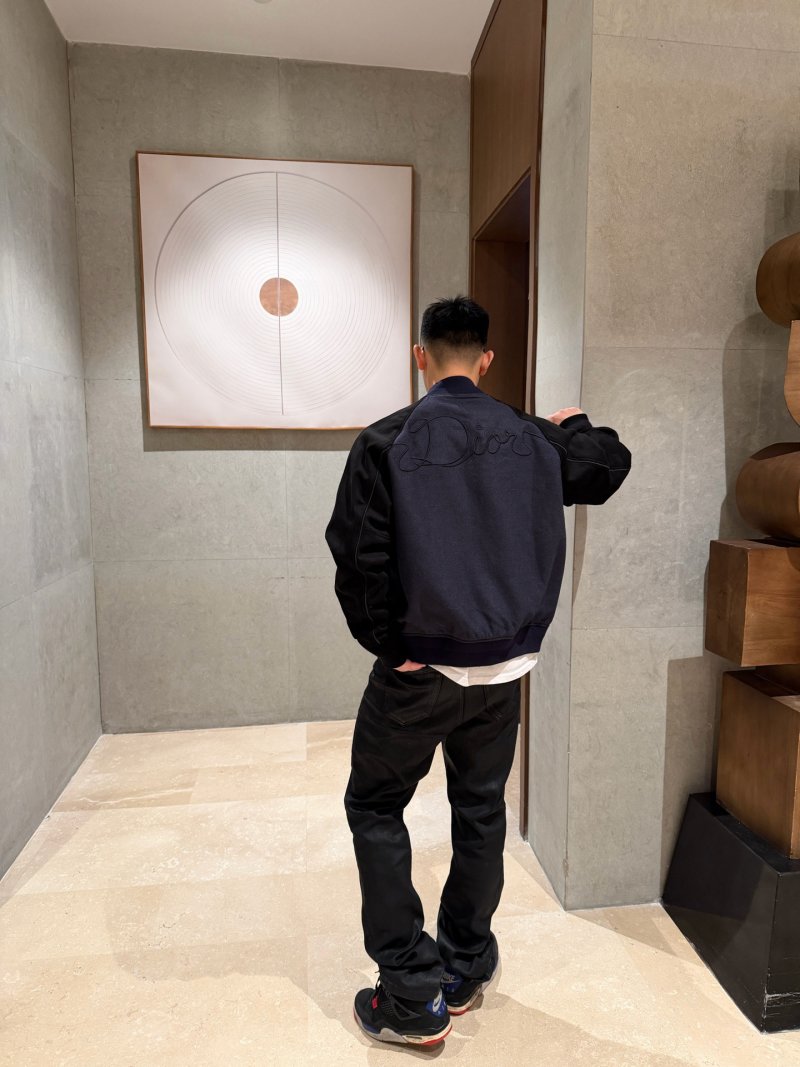 Navy & Black Wool Blend Varsity Bomber Jacket view