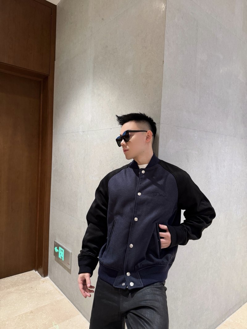 Navy & Black Wool Blend Varsity Bomber Jacket view