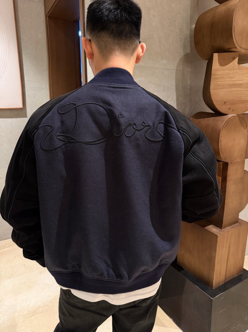 Navy & Black Wool Blend Varsity Bomber Jacket view