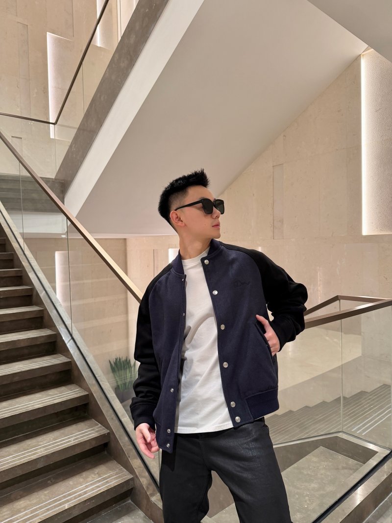 Navy & Black Wool Blend Varsity Bomber Jacket view