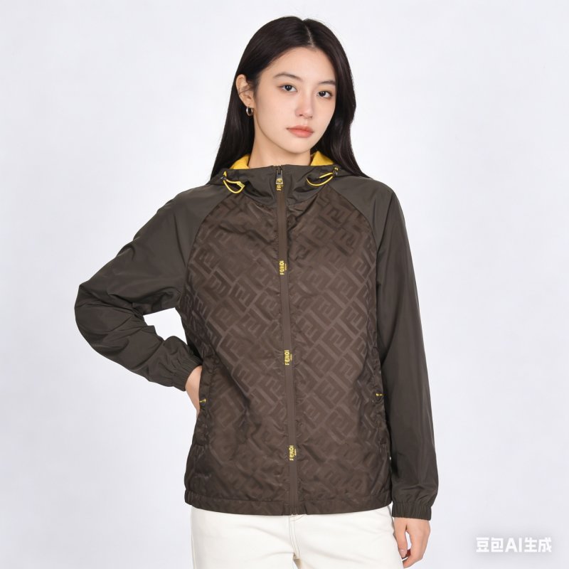 Fendi Monogram Windbreaker Jacket Brown