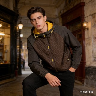 Fendi Monogram Windbreaker Jacket Brown view 2