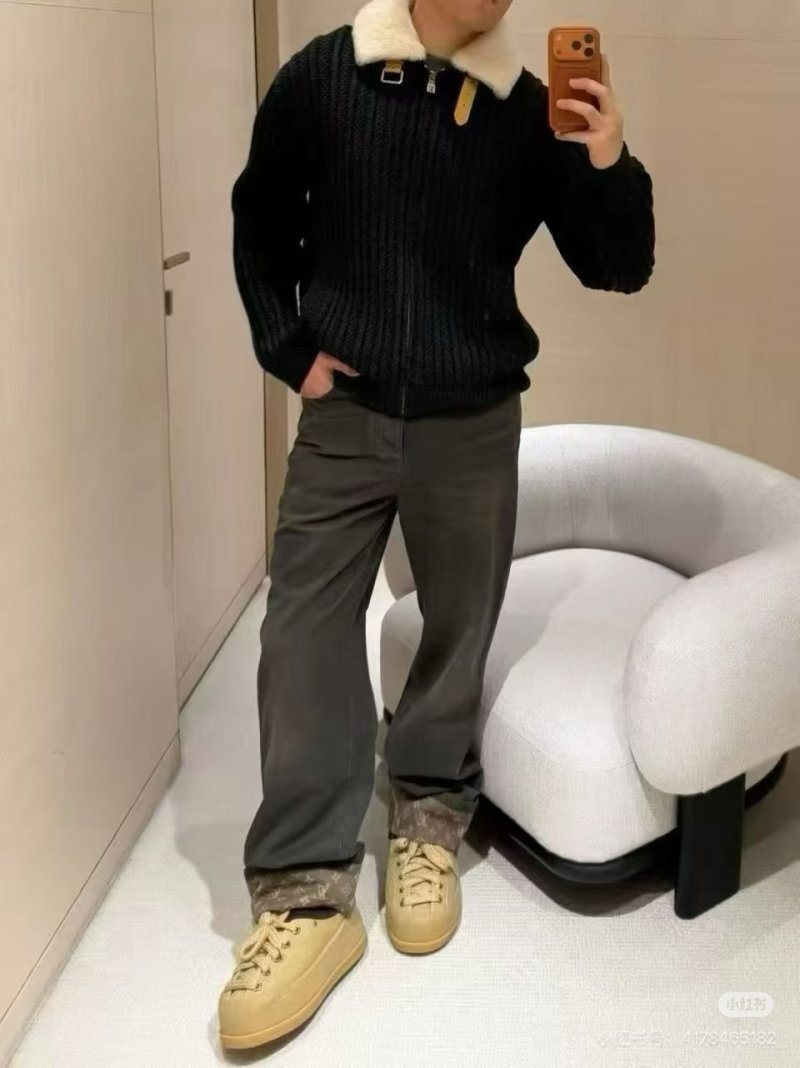 Black Ribbed Knit Jacket with Sherpa Collar view