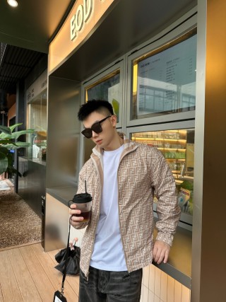 Fendi Monogram Windbreaker Jacket Beige view 3