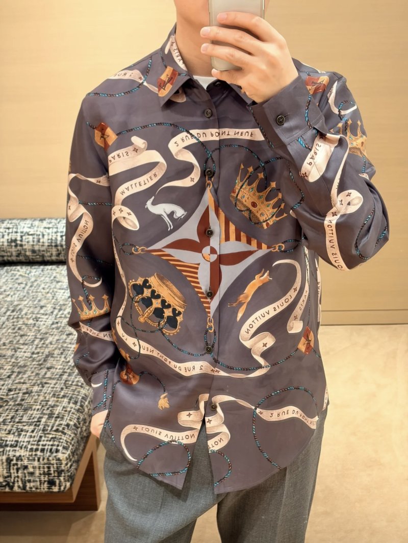 Hermès Navy Silk Twill Scarf Print Shirt