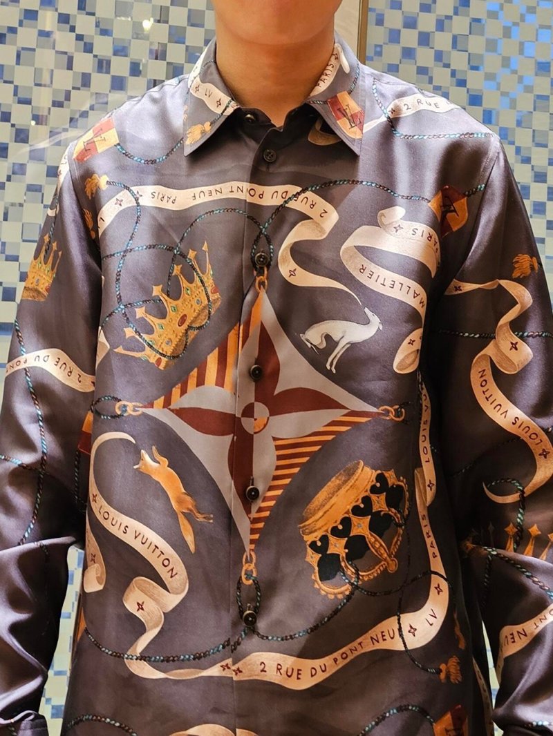 Louis Vuitton Crown Print Silk Long Sleeve Shirt Navy view